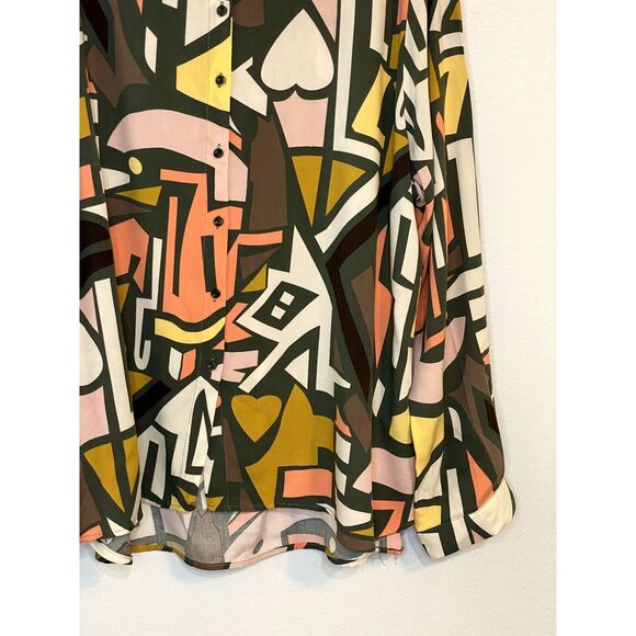 Big Dart Plus Size 20 Top Button Down Geometric Retro Pop Art Pattern Loose Fit - Picture 7 of 12